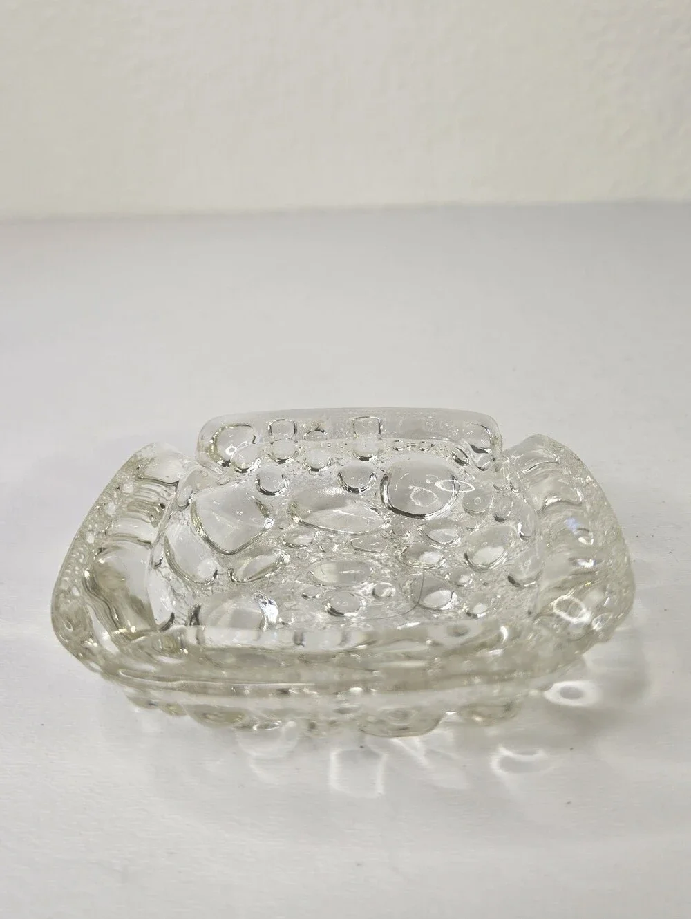 VTG Bubble Glass Ashtray Retro MCM 1960s Square Clear Glass Tray Raindrop